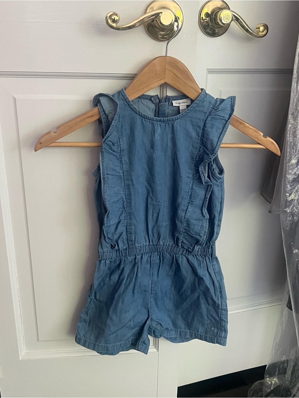 Children's Blue Denim Romper with Ruffle Shoulders
